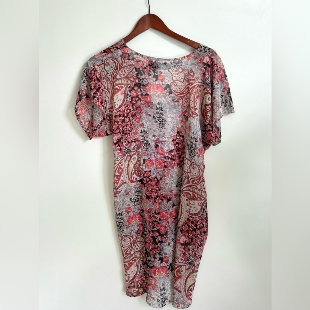 JOSA TULUM chiffon beach dress coverup red paisley pattern print - Picture 2 of 8